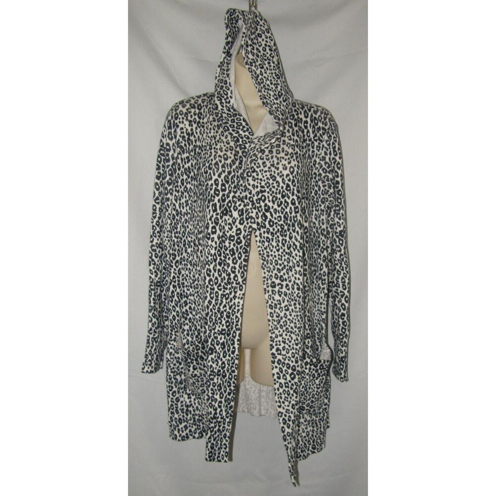 CHICO'S ZENERGY Animal Print Sz Small Soft Stretchy Hooded Open Sweater Pockets